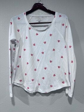 Lucky Brand Hearts Scoop Neck Long Sleeve Thermal Waffle Knit Shirt Size Large